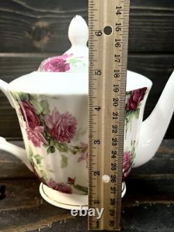 Mix & Match Four Tea Cups Saucers And Teapot Cheerful Pink Florals Gold Trim