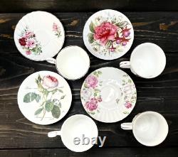 Mix & Match Four Tea Cups Saucers And Teapot Cheerful Pink Florals Gold Trim