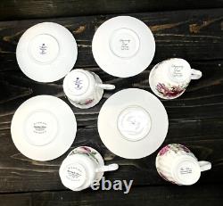 Mix & Match Four Tea Cups Saucers And Teapot Cheerful Pink Florals Gold Trim