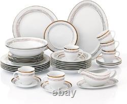Modern 35Pc Porcelain Dinner Set Gold Swirl Plates Bowls Cups Saucers Service 6
