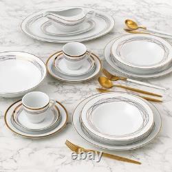 Modern 35Pc Porcelain Dinner Set Gold Swirl Plates Bowls Cups Saucers Service 6