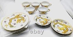 Moriage Gold Dragon Lithopone Cups Saucers Plates 17 pieces Tomoe China Japan