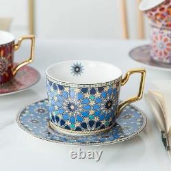 Moroccan Mosaic Coffee Cup & Saucer Set with Gold Handle (6 piece set)