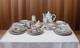 Moss Rose China Tea Set Teapot Cups Saucers Cream Sugar Scalloped Gold Trim 39/8