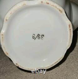 Moss Rose China Tea Set Teapot Cups Saucers Cream Sugar Scalloped Gold Trim 39/8