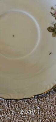 Moss Rose China Tea Set Teapot Cups Saucers Cream Sugar Scalloped Gold Trim 39/8