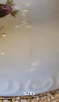 Moss Rose China Tea Set Teapot Cups Saucers Cream Sugar Scalloped Gold Trim 39/8