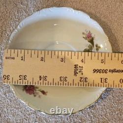 Moss Rose China Tea Set Teapot Cups Saucers Cream Sugar Scalloped Gold Trim 39/8