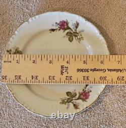 Moss Rose China Tea Set Teapot Cups Saucers Cream Sugar Scalloped Gold Trim 39/8