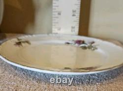 Moss Rose China Tea Set Teapot Cups Saucers Cream Sugar Scalloped Gold Trim 39/8