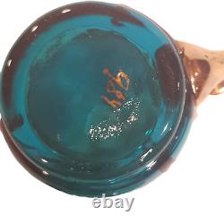 Murano Venezia Aqua Art Glass Demitasse teacup Saucer Heavy Gold Signed Vintage