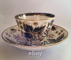 NEW HALL Porcelain Tea Cup & Saucer Cobalt Gold Acorns Pattern 1832 ANTIQUE VG+