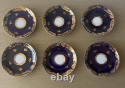 NEW RARE Set for 6 VTG LFZ Cobalt Blue & Gold porcelain coffee cups & saucers