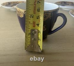 NEW RARE Set for 6 VTG LFZ Cobalt Blue & Gold porcelain coffee cups & saucers