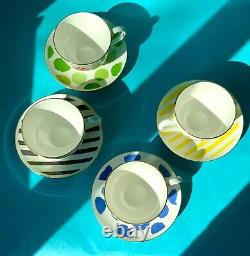 NIBKate Spade ILLUSTRATED Set 4 Tea/Coffee Cups & Saucers Lenox Salon Wall Time