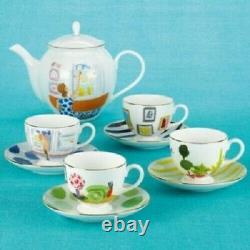 NIBKate Spade ILLUSTRATED Set 4 Tea/Coffee Cups & Saucers Lenox Salon Wall Time