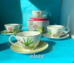 NIBKate Spade ILLUSTRATED Set 4 Tea/Coffee Cups & Saucers Lenox Salon Wall Time