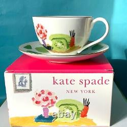 NIBKate Spade ILLUSTRATED Set 4 Tea/Coffee Cups & Saucers Lenox Salon Wall Time