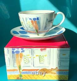 NIBKate Spade ILLUSTRATED Set 4 Tea/Coffee Cups & Saucers Lenox Salon Wall Time