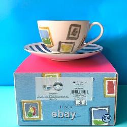 NIBKate Spade ILLUSTRATED Set 4 Tea/Coffee Cups & Saucers Lenox Salon Wall Time