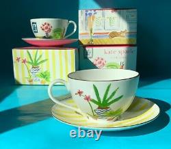 NIBKate Spade ILLUSTRATED Set 4 Tea/Coffee Cups & Saucers Lenox Salon Wall Time