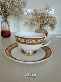 New Bone China Gold Trim Tea Cups & Saucers Set for 6 Persons 12pcs & Sugar Pot