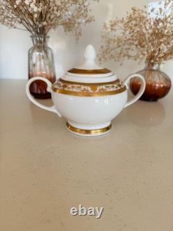 New Bone China Gold Trim Tea Cups & Saucers Set for 6 Persons 12pcs & Sugar Pot
