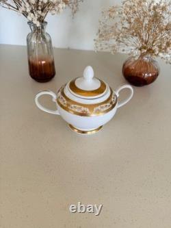 New Bone China Gold Trim Tea Cups & Saucers Set for 6 Persons 12pcs & Sugar Pot