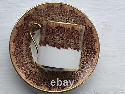 New De Lamerie China Heavily Gilded Crested Winter Leaves Coffee Cup & Saucer
