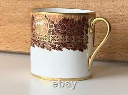 New De Lamerie China Heavily Gilded Crested Winter Leaves Coffee Cup & Saucer