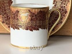New De Lamerie China Heavily Gilded Crested Winter Leaves Coffee Cup & Saucer