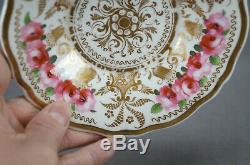 New Hall Pattern 2901 Pink Rose & Gold Porcelain Tea Cup & Saucer C. 1820-1825 A