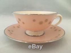 New! Set of 4 Pink Lenox JEWEL A557 Gold Star Tea Cups & Saucers FREE SHIP