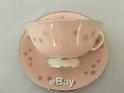 New! Set of 4 Pink Lenox JEWEL A557 Gold Star Tea Cups & Saucers FREE SHIP