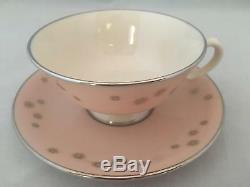 New! Set of 4 Pink Lenox JEWEL A557 Gold Star Tea Cups & Saucers FREE SHIP