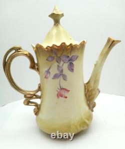 Nippon Chocolate Coffee Set Hand Painted Sugar & Creamer+ 4 Cups Saucers Gold