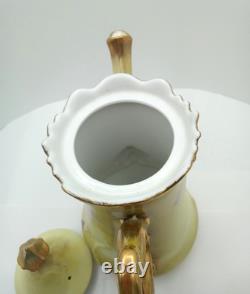 Nippon Chocolate Coffee Set Hand Painted Sugar & Creamer+ 4 Cups Saucers Gold