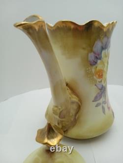 Nippon Chocolate Coffee Set Hand Painted Sugar & Creamer+ 4 Cups Saucers Gold