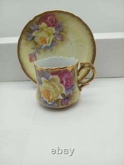 Nippon Chocolate Coffee Set Hand Painted Sugar & Creamer+ 4 Cups Saucers Gold