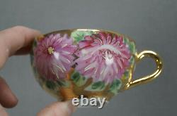 Nippon Era Hand Painted Pink Chrysanthemums & Gold Tea Cup & Saucer A