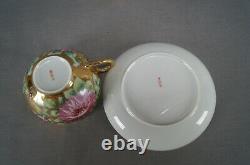 Nippon Era Hand Painted Pink Chrysanthemums & Gold Tea Cup & Saucer A