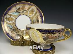 Nippon Hand Painted Scenes Raised Gold Footed Tea Cup & Saucer