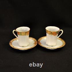 Nippon M-in-Wreath Chocolate Cups & Saucers Set of 2 HP Gold Floral 1911-1918