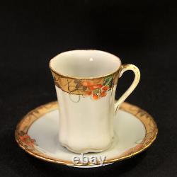 Nippon M-in-Wreath Chocolate Cups & Saucers Set of 2 HP Gold Floral 1911-1918