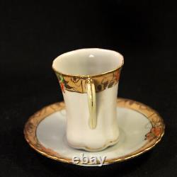 Nippon M-in-Wreath Chocolate Cups & Saucers Set of 2 HP Gold Floral 1911-1918