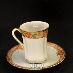 Nippon M-in-Wreath Chocolate Cups & Saucers Set of 2 HP Gold Floral 1911-1918