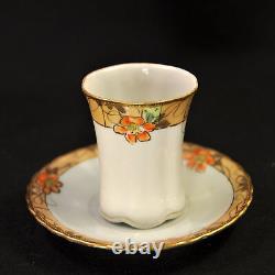 Nippon M-in-Wreath Chocolate Cups & Saucers Set of 2 HP Gold Floral 1911-1918
