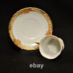 Nippon M-in-Wreath Chocolate Cups & Saucers Set of 2 HP Gold Floral 1911-1918