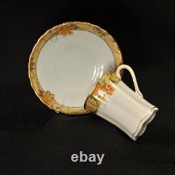 Nippon M-in-Wreath Chocolate Cups & Saucers Set of 2 HP Gold Floral 1911-1918