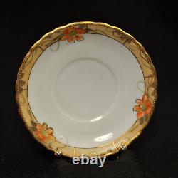 Nippon M-in-Wreath Chocolate Cups & Saucers Set of 2 HP Gold Floral 1911-1918